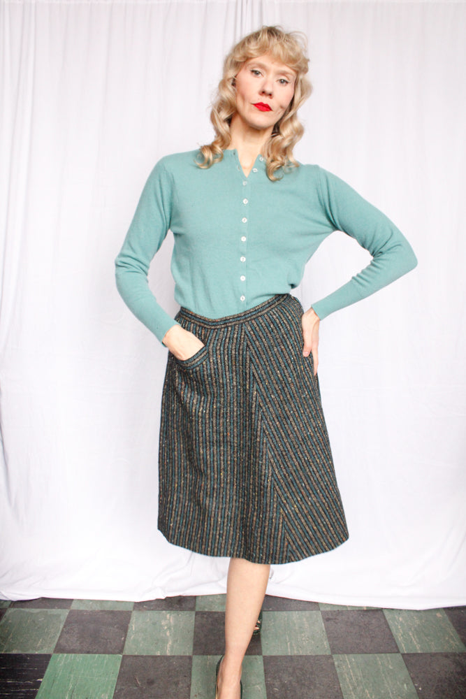 1950s Sporteens Aline Striped Tweed Skirt - Small