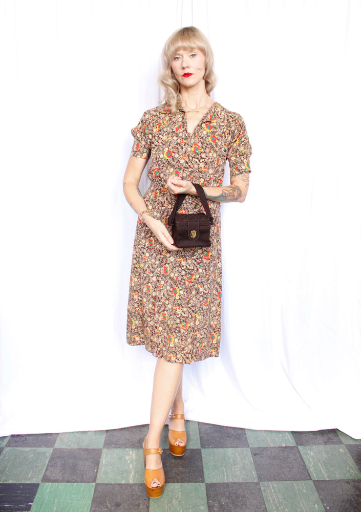 1940s Brown Wool Small Box Handbag