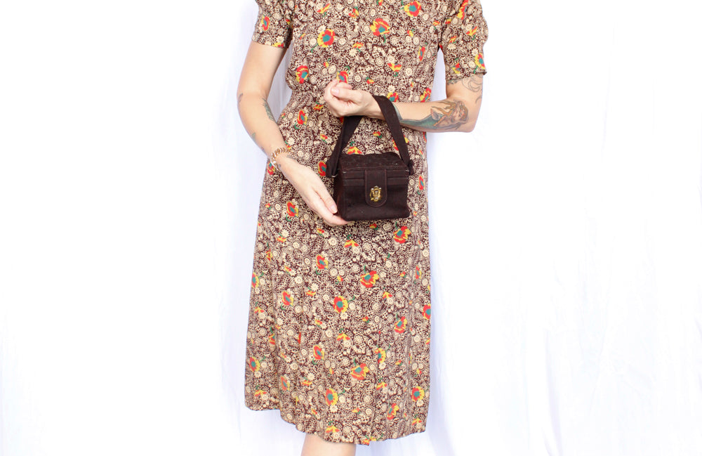 1940s Brown Wool Small Box Handbag