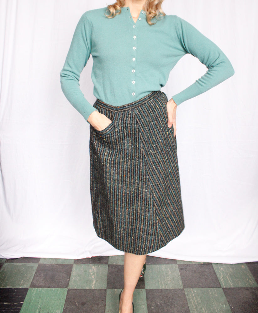 1950s Sporteens Aline Striped Tweed Skirt - Small