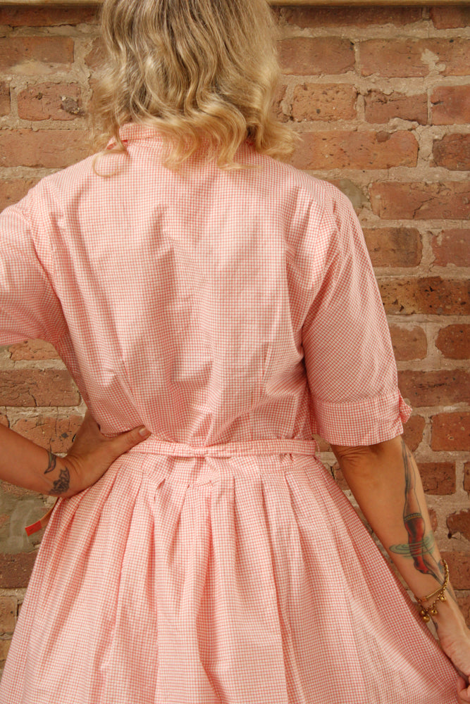 1950s Red & White Grid Plaid NOS Dress - Large