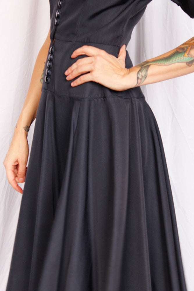 1950s Dior Style Silk Navy Dress - Small