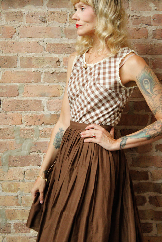 1950s Bobbie Brooks Gingham Cotton Blouse & Skirt Set - Small