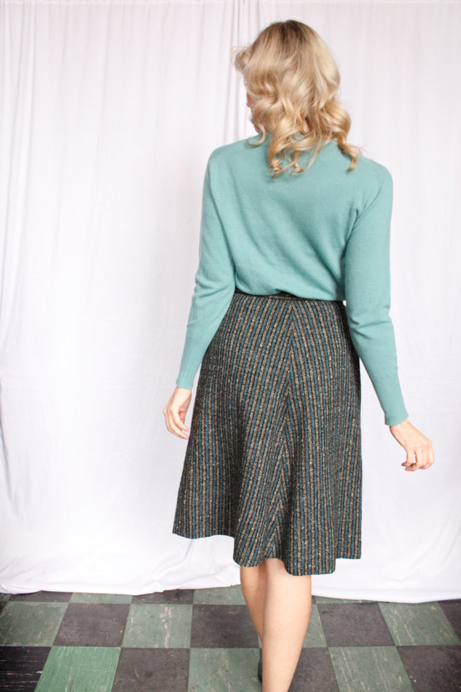 1950s Sporteens Aline Striped Tweed Skirt - Small