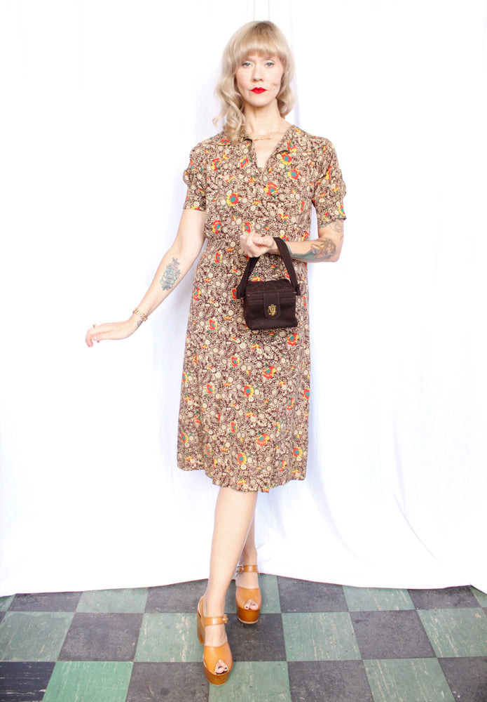 1940s Brown Wool Small Box Handbag