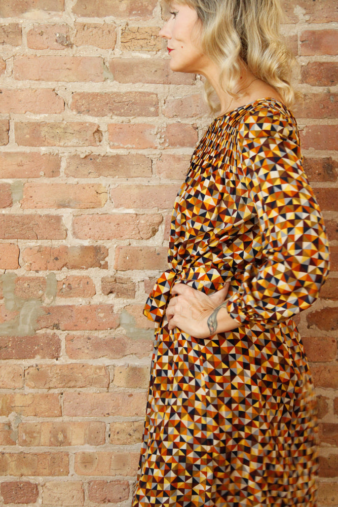 1980s Silk Geometric Dress - Medium