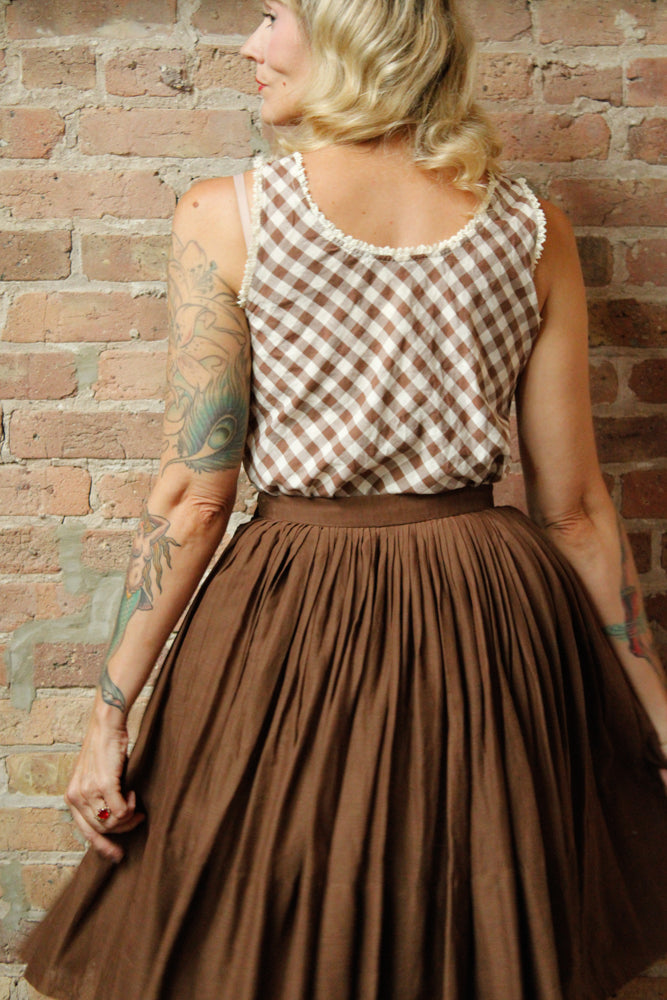 1950s Bobbie Brooks Gingham Cotton Blouse & Skirt Set - Small