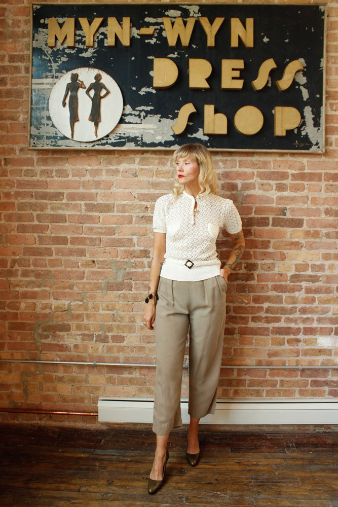 1930s Grey Wool Crepe Pants - 26 waist
