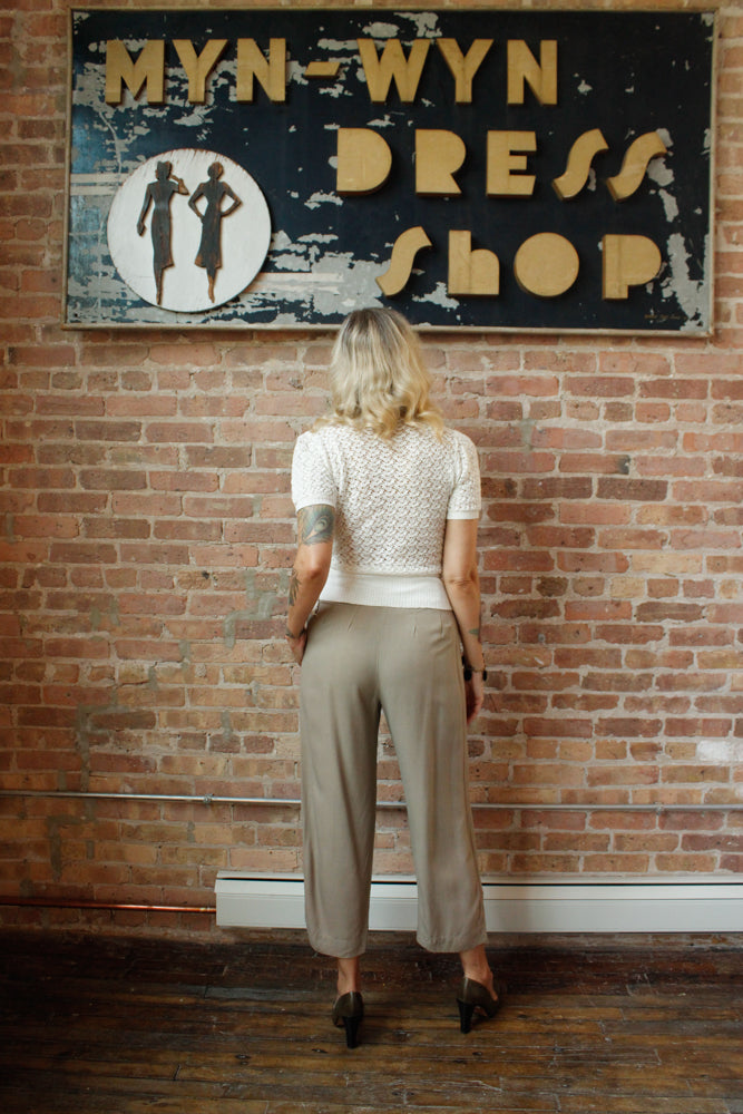 1930s Grey Wool Crepe Pants - 26 waist