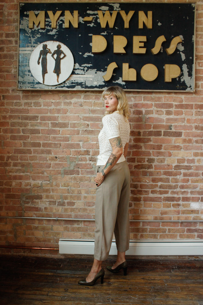 1930s Grey Wool Crepe Pants - 26 waist