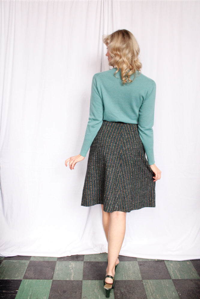 1950s Sporteens Aline Striped Tweed Skirt - Small