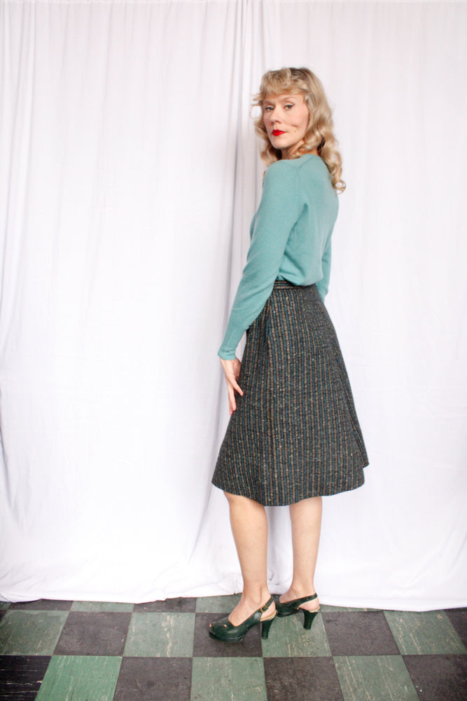 1950s Sporteens Aline Striped Tweed Skirt - Small