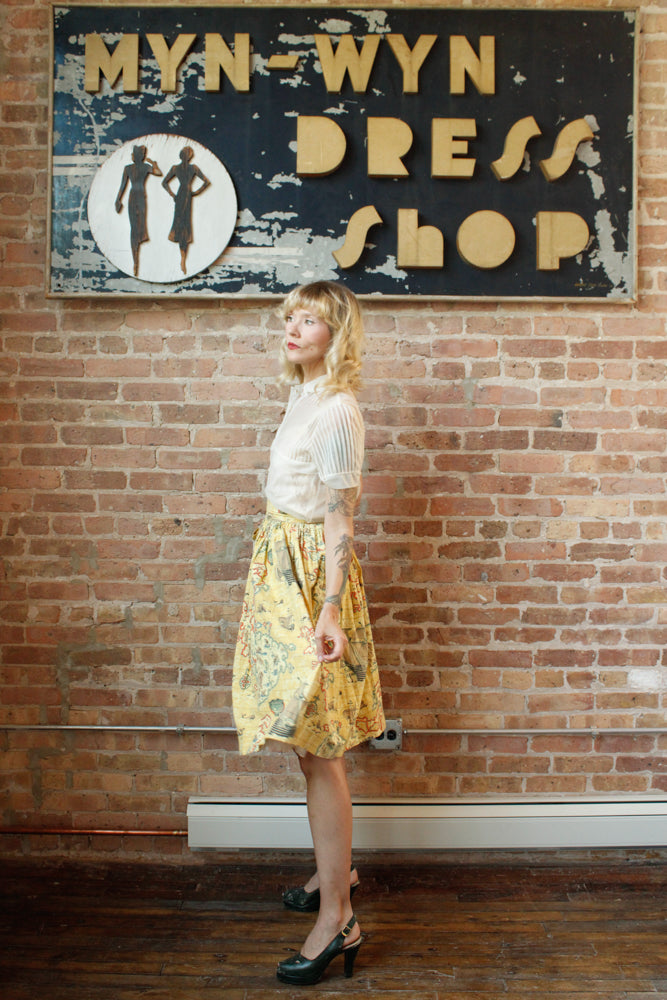 1950s Travel the World Map Skirt - Xsmall