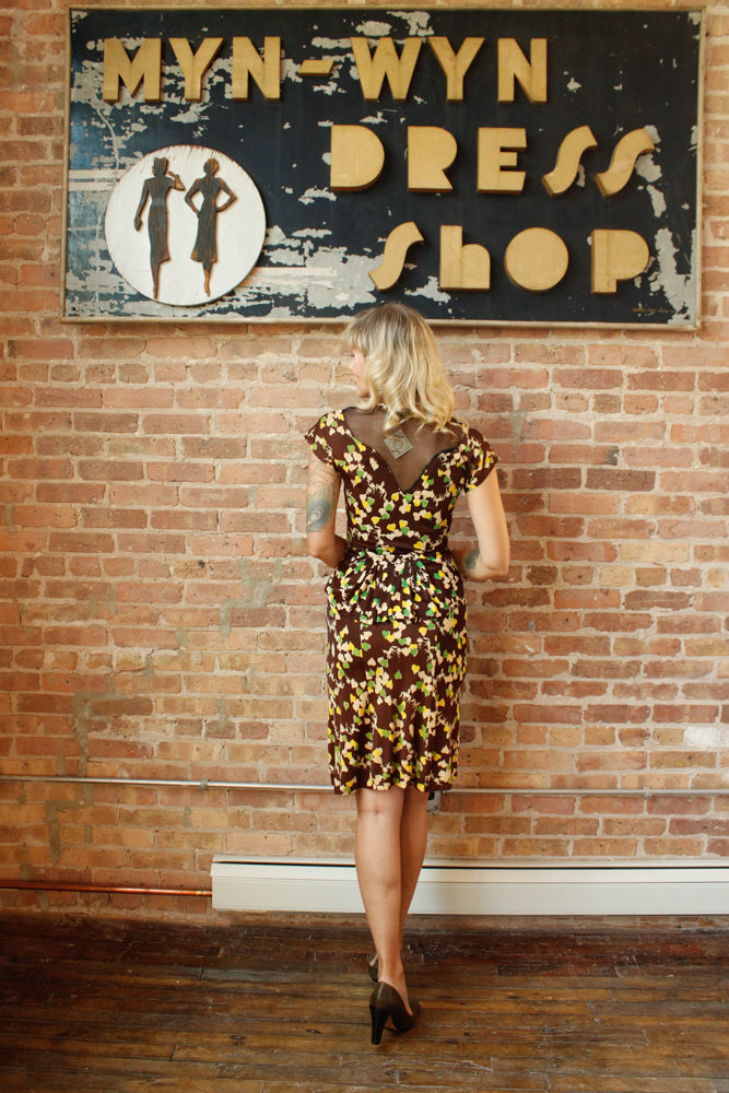 1940s Horse Novelty Print Rayon Jersey Dress - Small