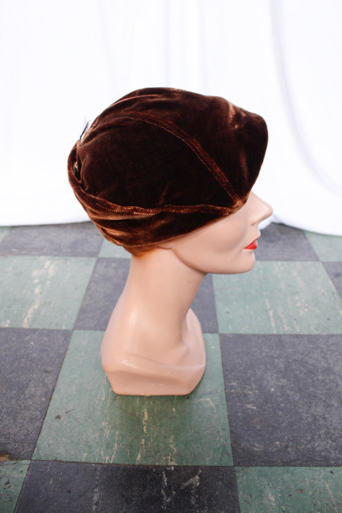 1920s Velvet Brown Tam