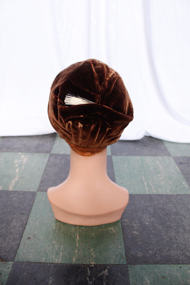 1920s Velvet Brown Tam