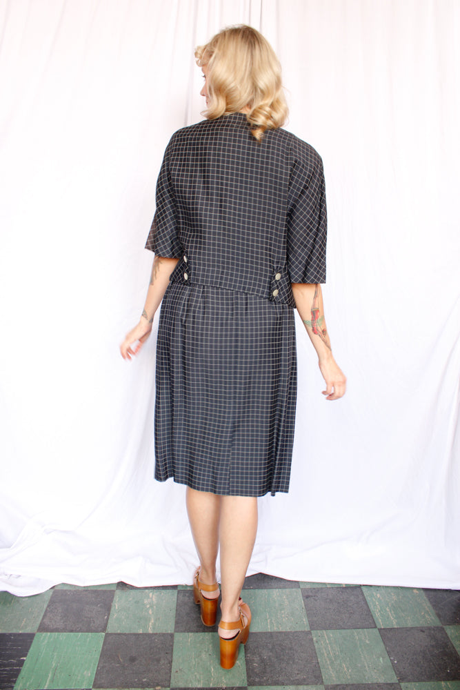 1950s Grid Print Silk Dress & Jacket by Franklin - M/L
