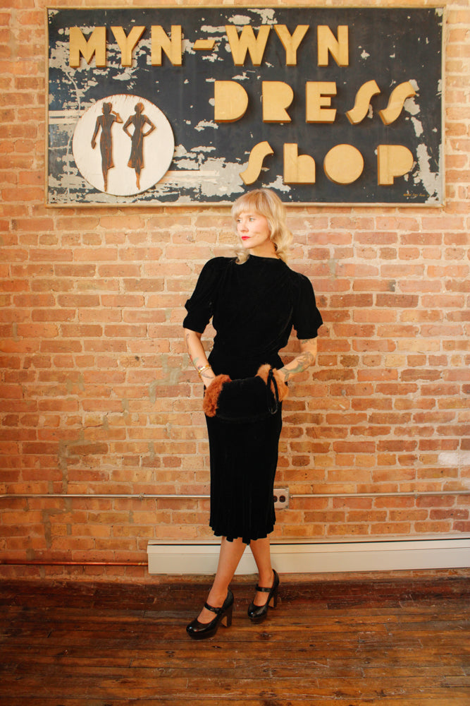1930s Velvet and Fur Muff