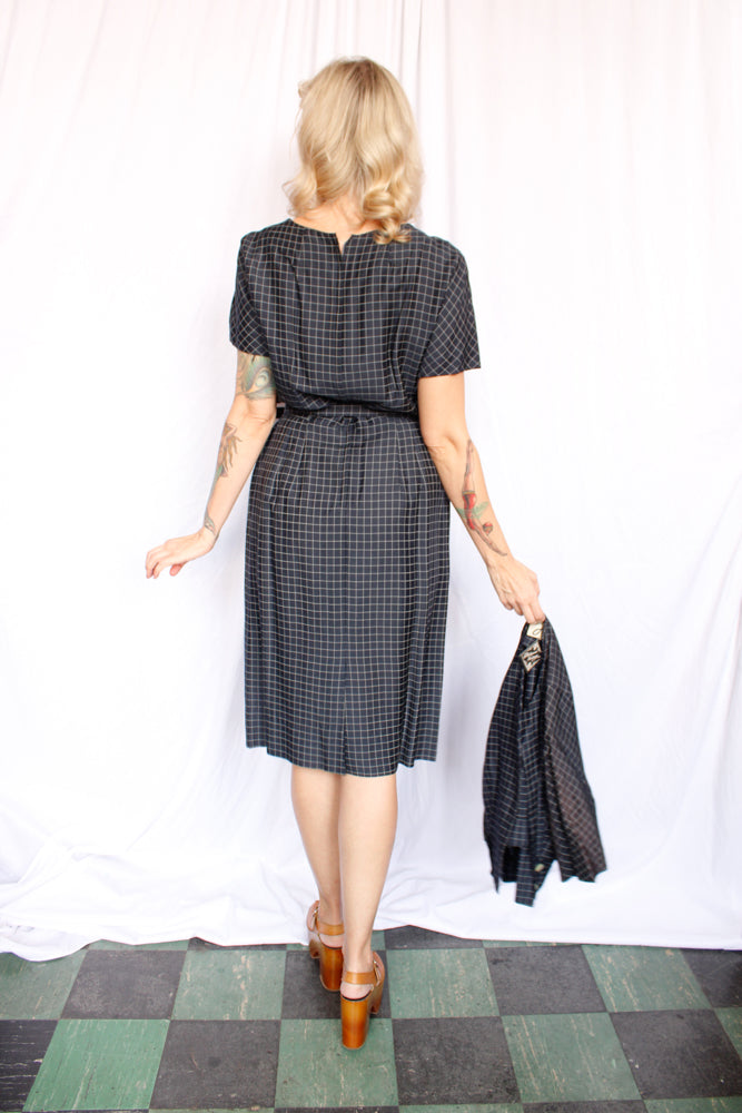 1950s Grid Print Silk Dress & Jacket by Franklin - M/L