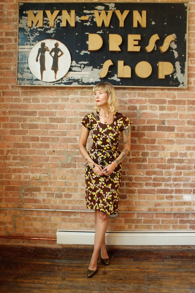 1940s Horse Novelty Print Rayon Jersey Dress - Small