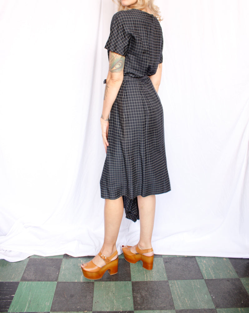 1950s Grid Print Silk Dress & Jacket by Franklin - M/L