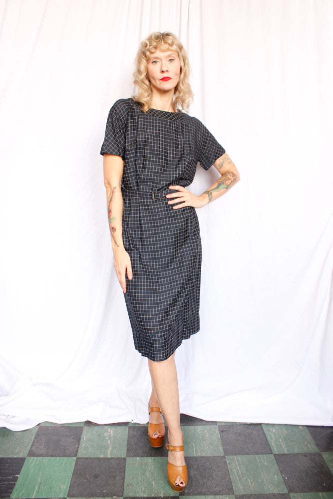 1950s Grid Print Silk Dress & Jacket by Franklin - M/L