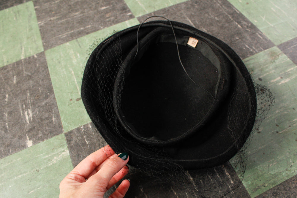 1940s Veiled Black Hat