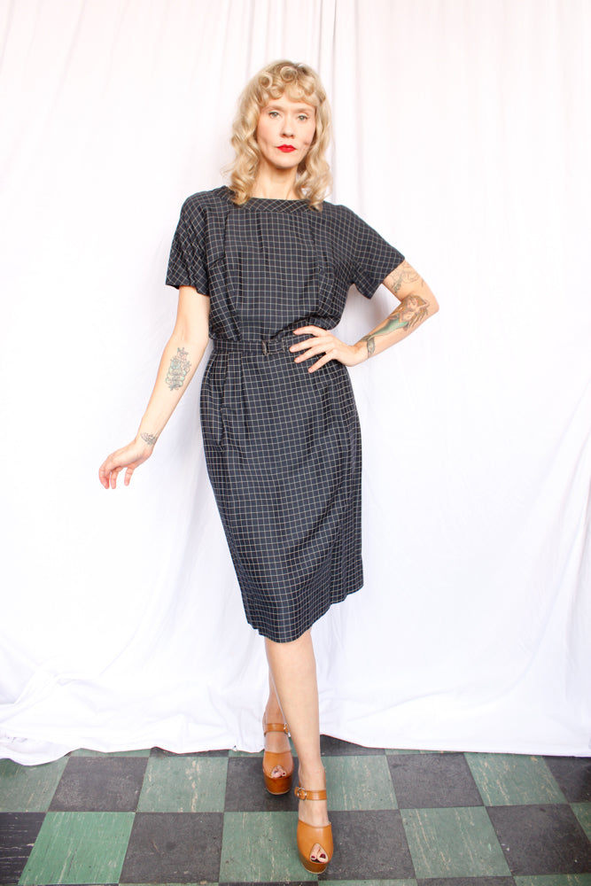 1950s Grid Print Silk Dress & Jacket by Franklin - M/L