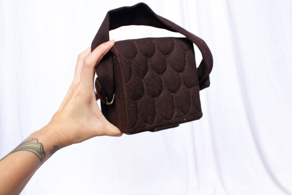 1940s Brown Wool Small Box Handbag