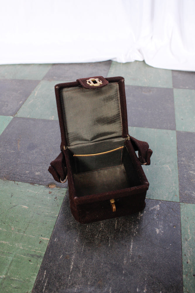 1940s Brown Wool Small Box Handbag