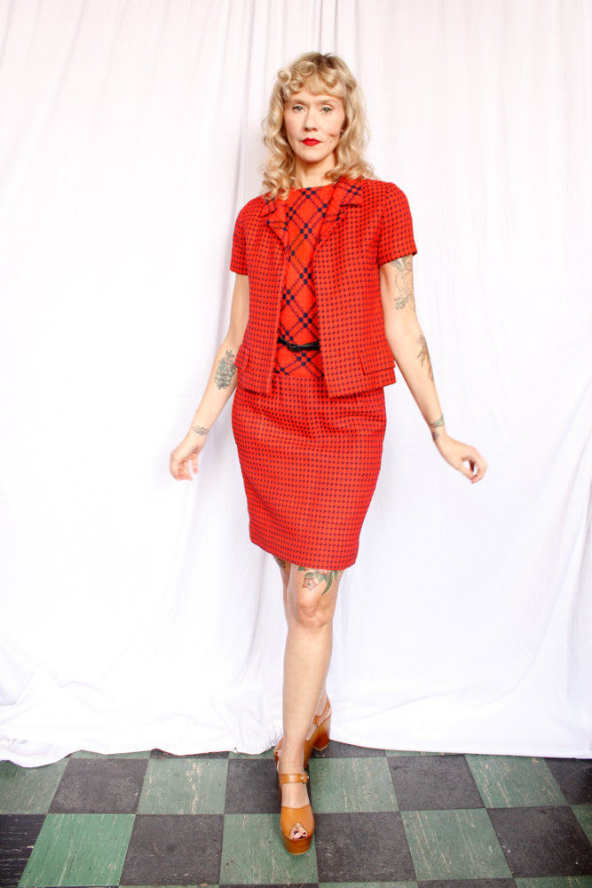 1960s Wool Orange & Navy Chester Weinberg Dress & Jacket - Small