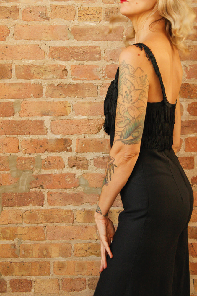 Late 1960s Black Fringe Pixie Jumpsuit - Small
