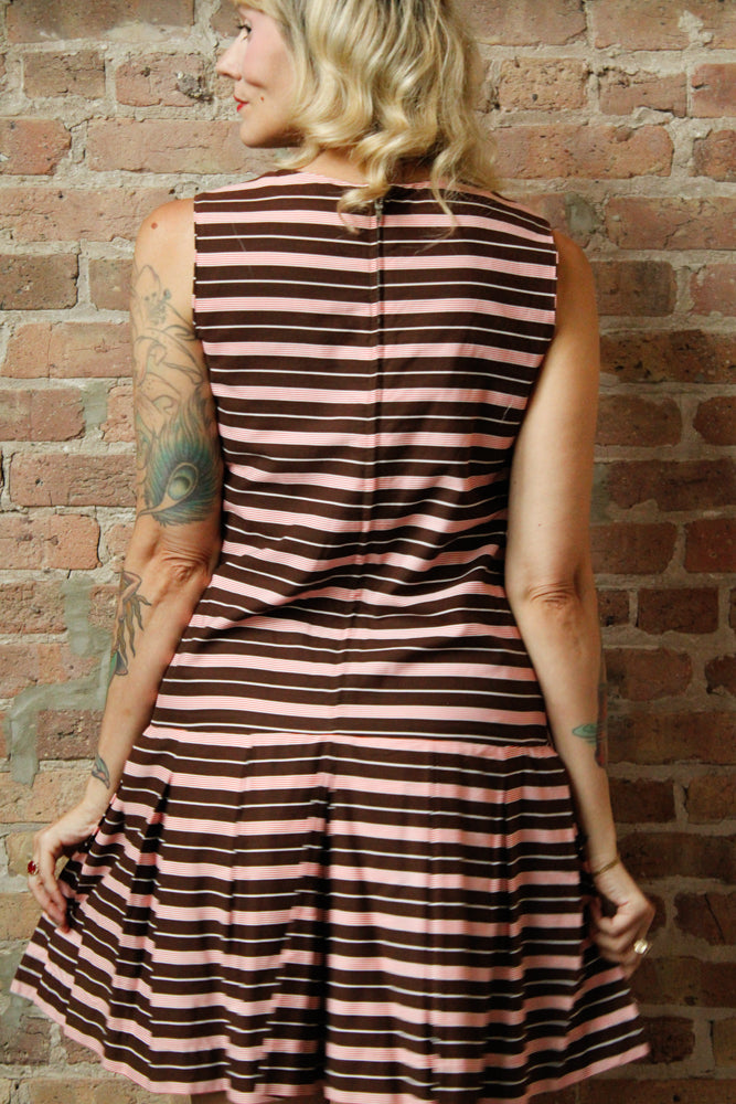 1960s Mint Chocolate Striped Romper - Medium