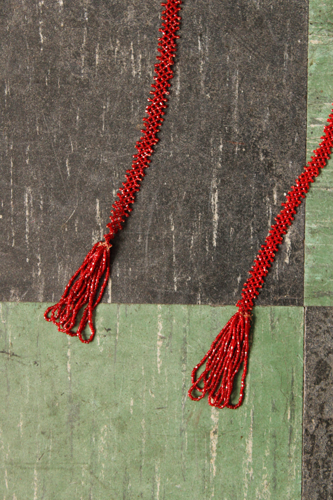 1920s Red Beaded Flapper Lariat Necklace