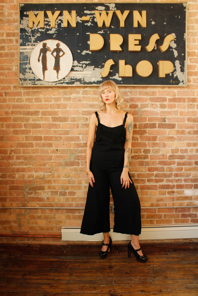 Late 1960s Black Fringe Pixie Jumpsuit - Small