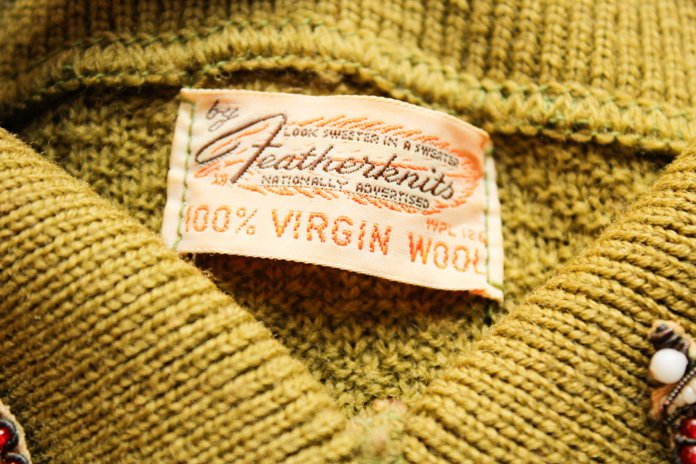 1940s Featherknit Green Sweater - M/L