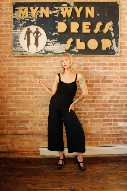 Late 1960s Black Fringe Pixie Jumpsuit - Small
