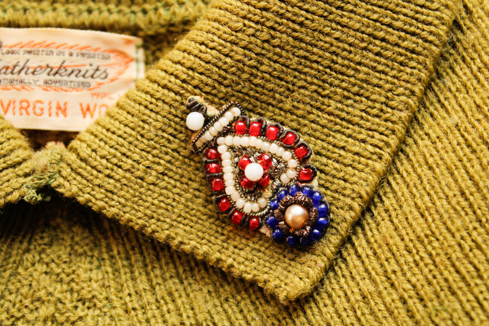 1940s Featherknit Green Sweater - M/L