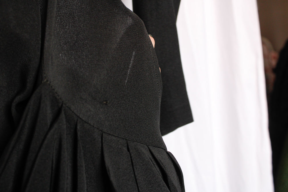 1940s Blade Runner Black Rayon Dress - Medium