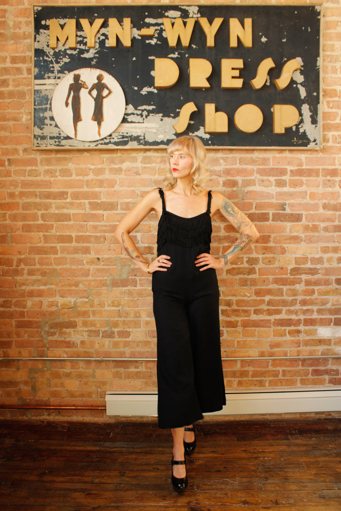Late 1960s Black Fringe Pixie Jumpsuit - Small