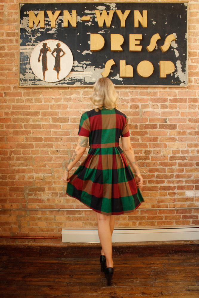 1950s Vicky Vaughn Colorful Plaid Dress - Medium