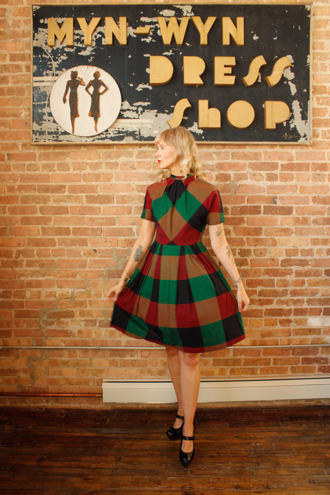 1950s Vicky Vaughn Colorful Plaid Dress - Medium