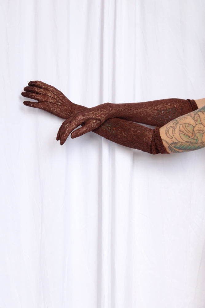 1930s Brown Lace Long Gloves