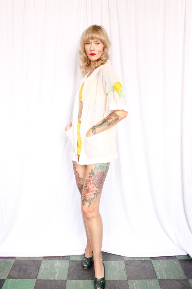 Late 1950s Mademoiselle Bahamas Sheer Cotton Blouse - Large