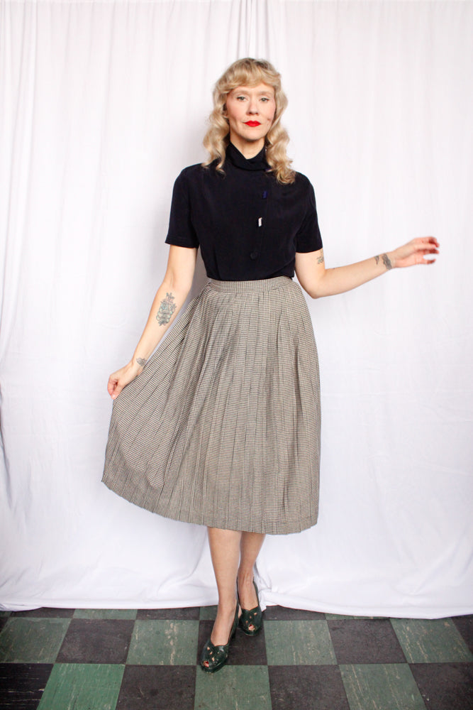 1940s Collegiate Pleated Plaid Skirt - Xsmall