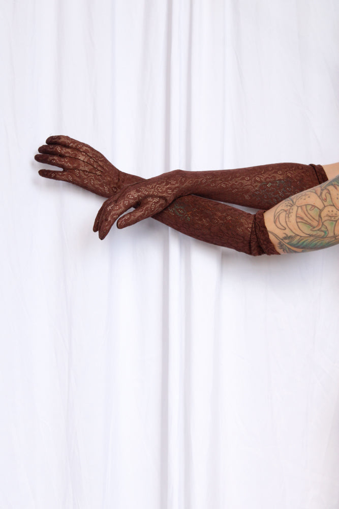 1930s Brown Lace Long Gloves