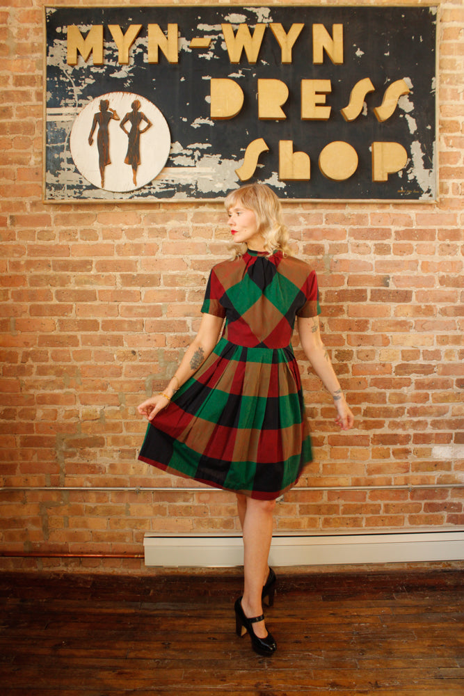 1950s Vicky Vaughn Colorful Plaid Dress - Medium