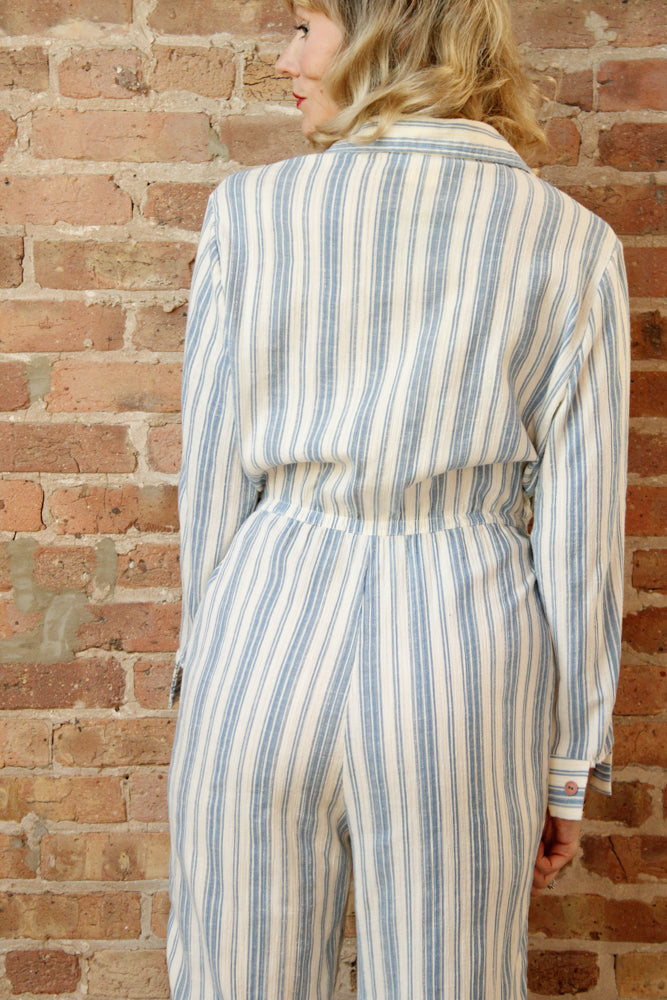 1970s Striped Cotton Jumpsuit - XLarge