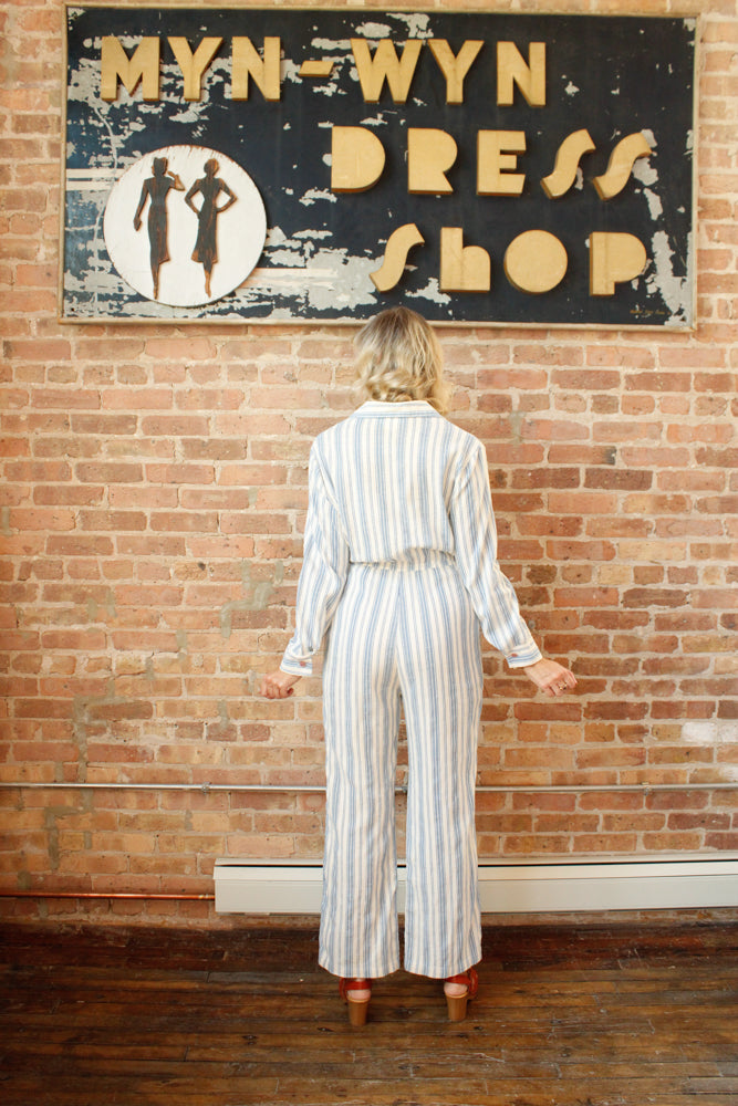 1970s Striped Cotton Jumpsuit - XLarge