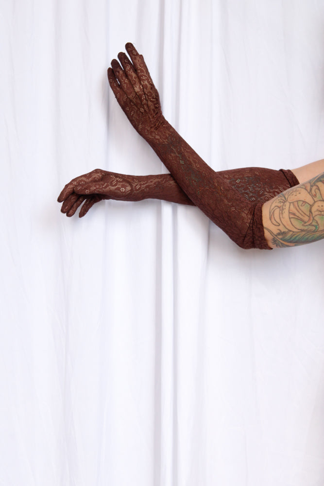 1930s Brown Lace Long Gloves